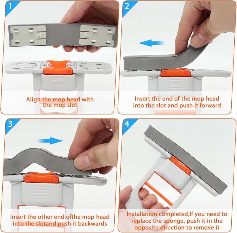 NBBCH Self Squeezing Mini Mop, Orange Small Sponge Mop, Wet and Dry Use Cleaning System, Foldable Desktop Mop, One-Hand Squeeze Handle and Replaceable Head - Image 5